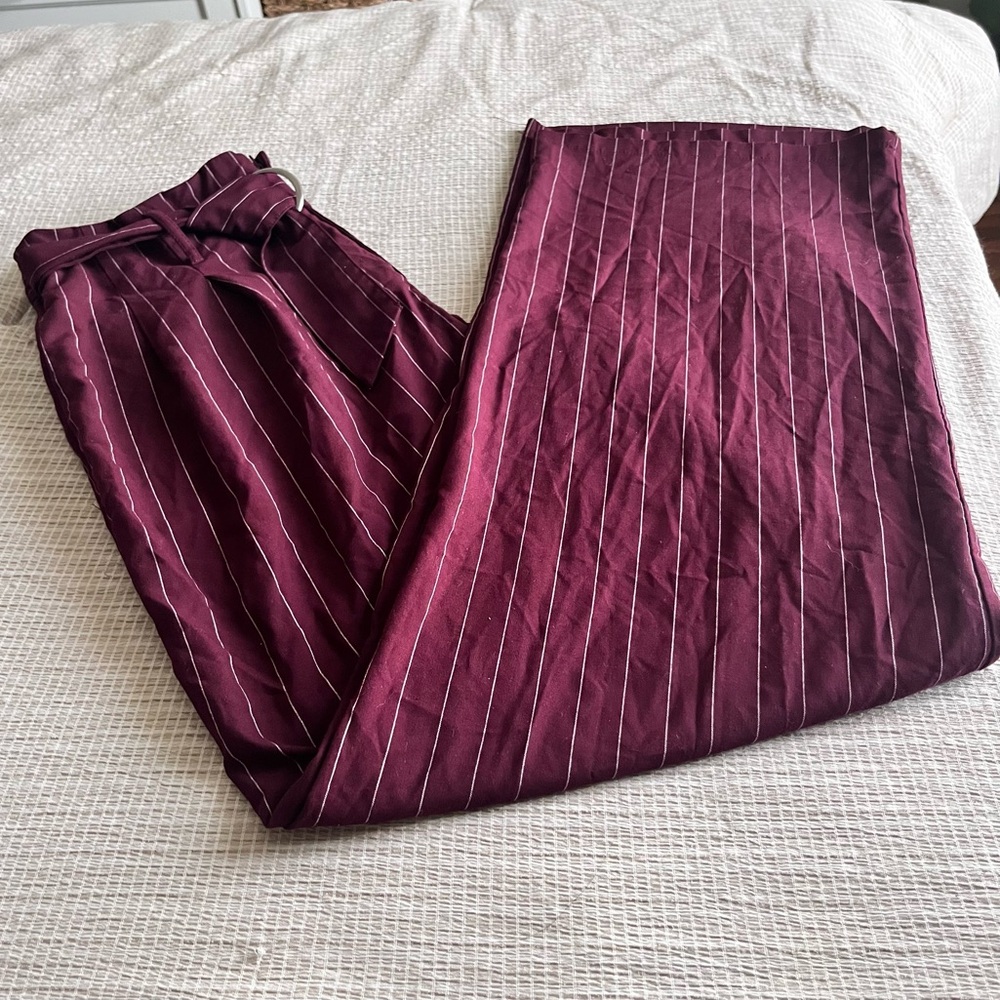 Maroon Striped Trouser Pants Slacks